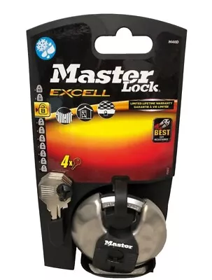 Master Lock Padlock Round M40EURD Excell Stainless Steel Discus 70mm 4 Keys • £10.99