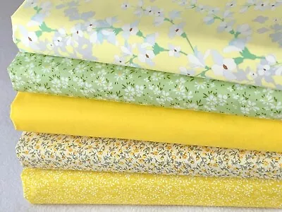 100% Cotton Fat Quarter Bundle Quality Craft Fabric Floral Yellow Green Z2 F • £10.40