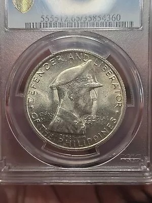 1947 S Philippines Silver 1 Peso Douglas Macarthur Pcgs Ms 65 Bright Gem Bu #354 • $180