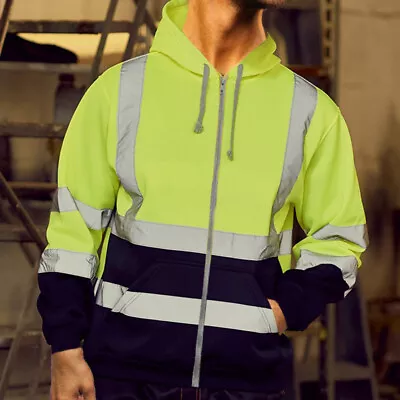 High Visibility Jacket Hoodie Work Zip Hooded SweatShirt Fashional Convenient  • $19.07