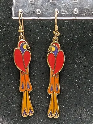 Vintage Signed Laurel Burch “Mayan Bird” Earrings Parrot Red Orange Yellow  • $35.99