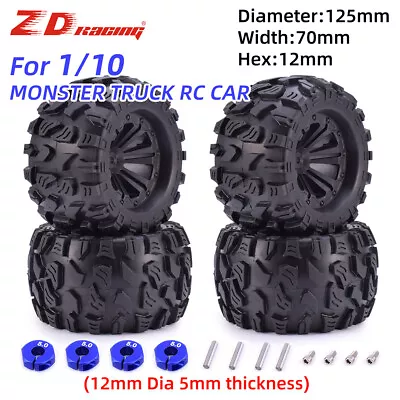 $28.79 • Buy 4x ZD Racing 12mm HEX Wheels Tires For 1/10 Monster Truck Traxxas Scx10 RC Car