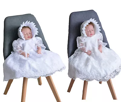 £27.99 • Buy Baby Girls Christening Dress Lace Party Dress Bonnet 0 3 6 9 12 18 24 Months