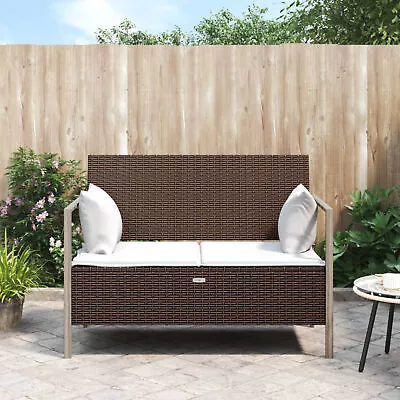 2-Seater Garden  With Cushions Brown Poly Rattan V2S1 • $387.75