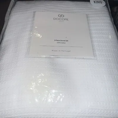 Docofil King Duvet Matelasse + 2 King Shams Cotton White Portugal • $119.99