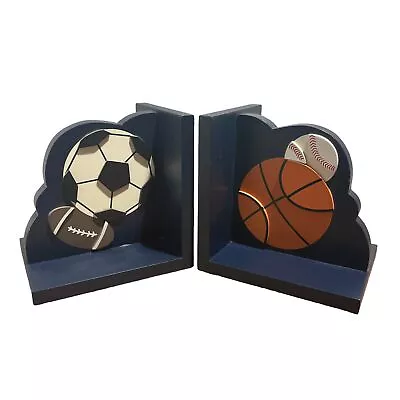 Kid Bookends Sports Baseball Basketball Soccer Football Teen Navy Blue 5.5” Tall • $15