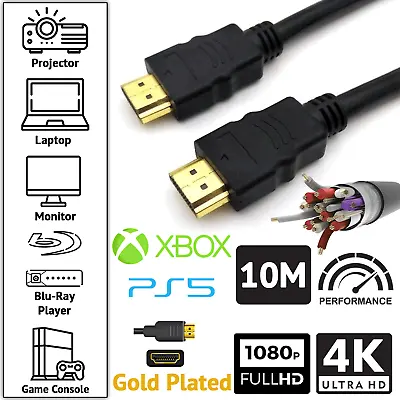 £7.89 • Buy 10m HDMI Cable Premium 4K High Speed Gold Plated Lead 2160P 3D HD TV Ultra UHD
