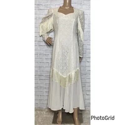 Roper Vintage Deadstock Lace Fringe Wedding Dress 9/10 • $93.75