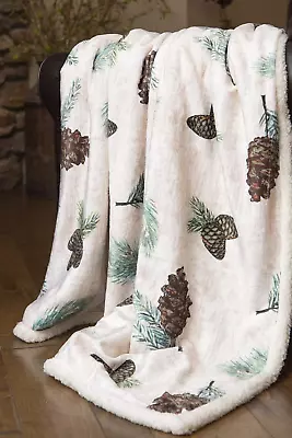 Pinecone Rustic Cabin Sherpa Throw Blanket 54X68 • $54.99