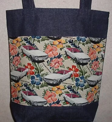 NEW Large Tote Bag Handmade/w Mustang Ford Muscle Car Fabric • $22.99