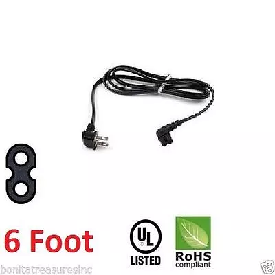 6 Ft Foot 2-Prong Figure-8 Right Angled Non-Polarized Replacement TV Power Cord • $10.95