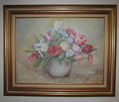 Vintage Florence Hafner Floral Still Life Oil Painting On Canvas Framed Flowers • $80