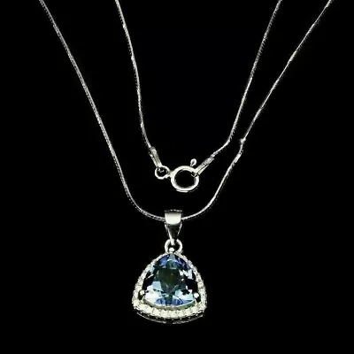 Pendant Blue Tanzanite Quartz Mined Gem Solid Sterling Silver 18 Inch • £64.99