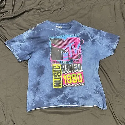 Vintage MTV 90s Colorful Logo Blue T Shirt Size XXL • $25
