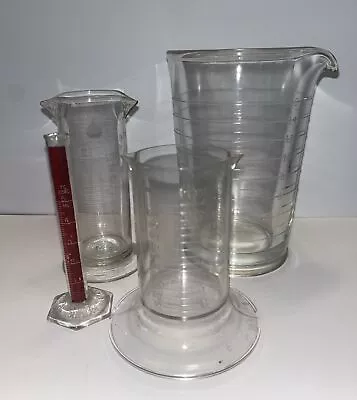 Vintage Lot Of 4 Glass Beakers Measuring Cups Apothecary Chemistry • $42