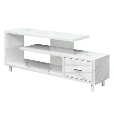 Convenience Concepts TV Stands 65  1-Drawer W/ Shelves MDF White Faux Marble • $189.51