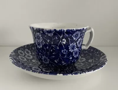 $19.95 • Buy Staffordshire Calico Blue  White Floral  Coffee Tea Cup Saucer & Dish 6” BI