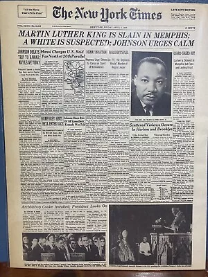 Vintage Newspaper Headline~martin Luther King Killed Shot Memphis April 4 1968 • $14.49