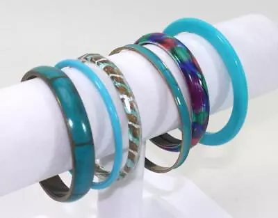 Vintage Lot Of 6 Bangle Bracelets ~ Shades Of Blue ~ Metal And Plastic • $12.95