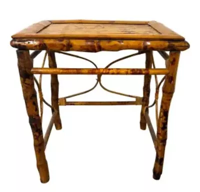 Vintage Bamboo  Rattan Side Table 18” • $149