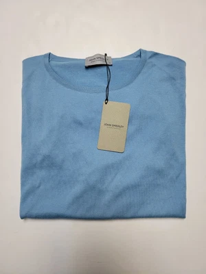 $72 • Buy JOHN SMEDLEY XL Sky Blue Pullover Crew Neck Short Sleeve Knit Men's Sweater NWT