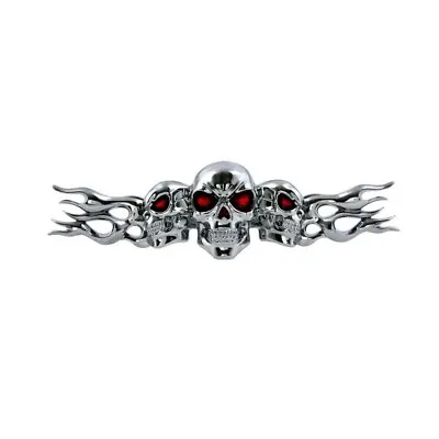 Emblem Badge Decal Sticker 3 Headed Skulls Red Eye Chrome ABS 3D 4-3/4  X 1-1/4  • $9.49