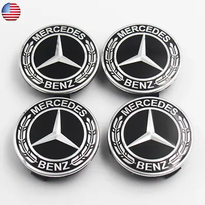 $15.99 • Buy 4x Black For Mercedes Benz AMG Wheel Center Caps Wreath Emblme C E S Class 75MM