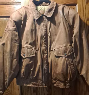 Vintage Mirage Full Zip Leather Bomber Jacket Lined Size XL Light Brown • $100