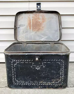 $64.95 • Buy Antique Tin Tole Stenciled Bread Box Primitive Rustic Old Country Kitchen Decor