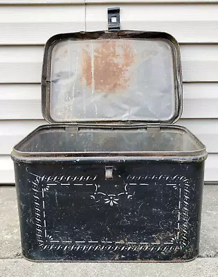 Antique Tin Tole Stenciled Bread Box Primitive Rustic Old Country Kitchen Decor • $64.95