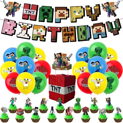 $24.99 • Buy New Minecraft Party Supplies Balloons Cake Topper Banner Birthday Decorations