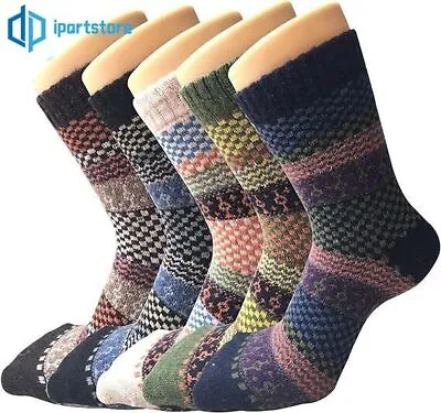 Mens Women Wool Merino Crew Warm Thermal Lambs Heavy Boots Winter Socks 5 Pairs • $12.59