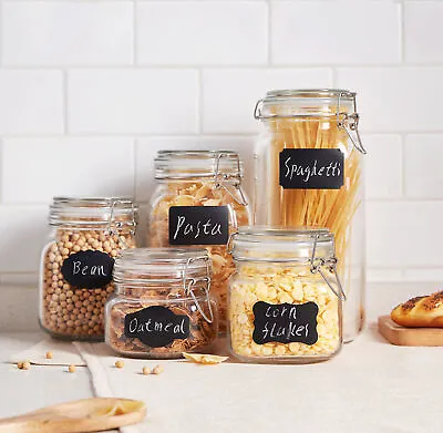 £16.99 • Buy 5 Set Clip Top Glass Storage Jars Airtight Vintage Kitchen Containers & Labels
