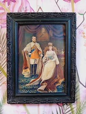 Picture King George V Mary The Teck Old Art Nouveau Wooden Frame Antique • £40
