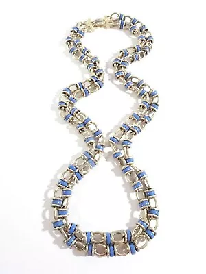 J.Crew Women's DOUBLE Layer BLUE Enamel Brass Link Necklace NWOT 175 • $17.50