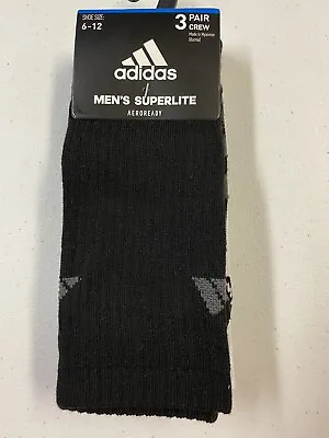 Adidas 3 Pair Men's Crew Socks Superlite Shoe Size 6-12 White Black Gray  NEW • $11.96