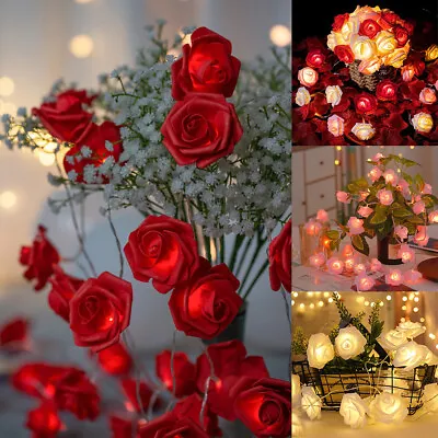 LED Fairy String Lights Flower Rose Indoor Romantic Wedding Party Garland Decor • £7.09
