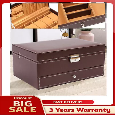 12 Slots Velvet Jewelry Box W/Lock Men Women Watch Rings Organizer Storage Case • $38