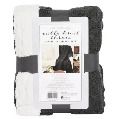 LIFE COMFORT Cable Knit Reversible Throw - 127 Cm X 152 Cm Dark Grey / White • £35.97