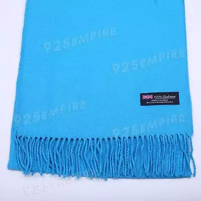 Men's 100% CASHMERE Warm PLAIN Scarf Pure Solid Sky Blue Wool MADE IN SCOTLAND • $7.99