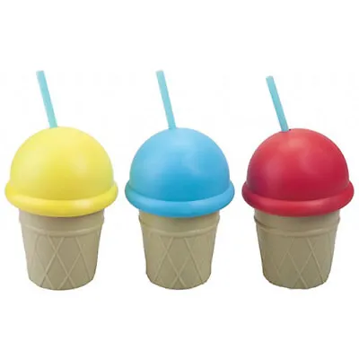 Assorted Plastic Ice Cream Reusable Drinking Cup With Straw • £3.49