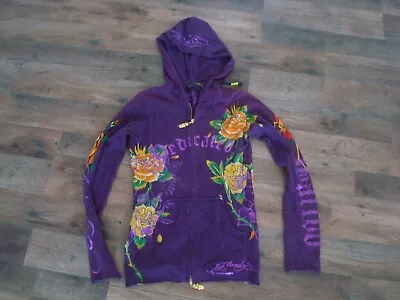 Christian Audigier & Ed Hardy Women Vintage Rhinestone Hoodie LOVE KILLS PEACE S • $65