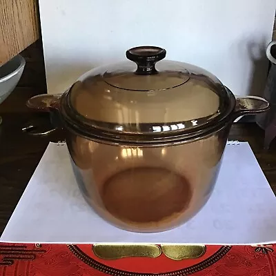 Vintage Vision Corning Ware Brown Amber Glass Stock Pot Pan 3.5L Dutch Oven • $39.95