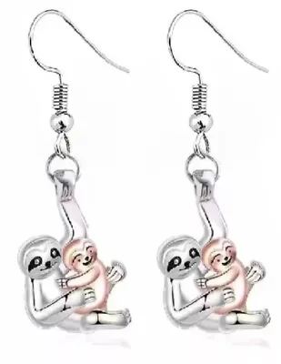Sloth Silver Dangle Drop Earrings With Baby Sloth Sloth Earrings Christmas 746 • £5.90