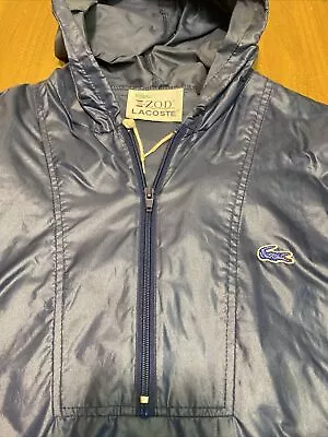 Vtg IZOD Lacoste L Pullover Windbreaker Rain Jacket Hooded Blue Logo Alligator • $20