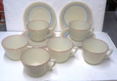 Vintage MacBeth Evans Petal Ware Pastel Rings Cremax Cup & Saucer Set • $99