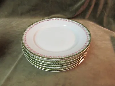 Vintage 1920's M Z Austria Green Border Pink Floral Swag Plate Lot Of 6 Pieces • $51