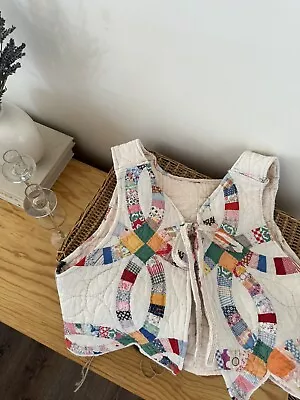Antique Handmade Patchwork Quilt Vest Upcycle Wedding Ring Tie Top Reclaimed • $65