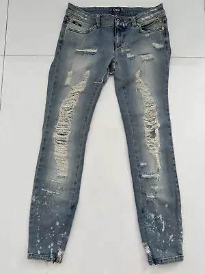 DOLCE & GABBANA Vintage D&G Destroyed Denim Jeans Low Rise Skinny 29 Ripped • $65