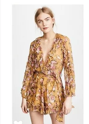 Zimmermann Golden Ruffle Playsuit - Size 0P - Sienna Bouquet Pink Mustard Floral • $450